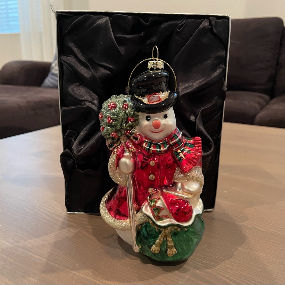 ❌SOLD❌ Valerie Parr Hill Glass Blown Ornament in Gift Box, Snowman